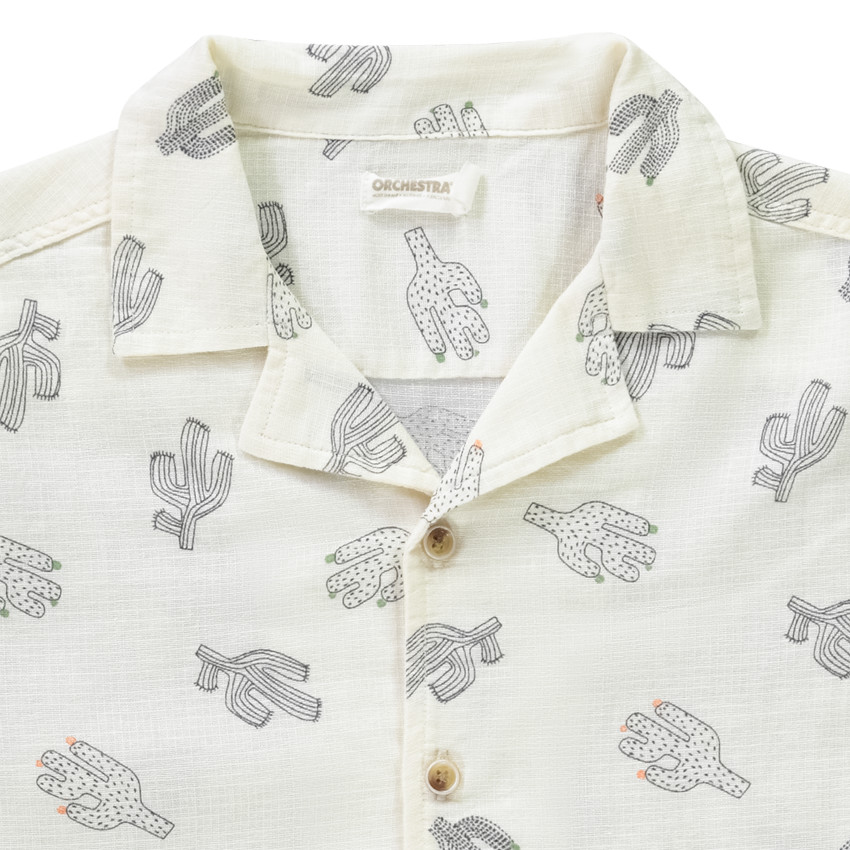 Chemise manches courtes à col cubain imprimé cactus pour garçon 