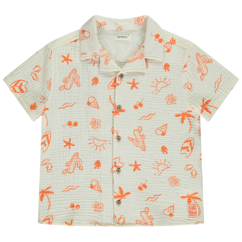 Chemise manches courtes en tetra imprimé vacances pour garçon 