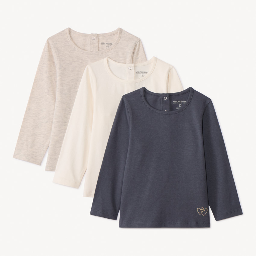 Lot de 3 t-shirts manches longues unis pour bébé fille 