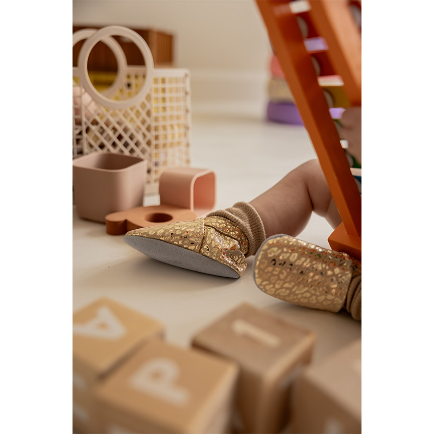 Chaussons souples 18-24M en cuir Babysoft Doré motif Léopard 
