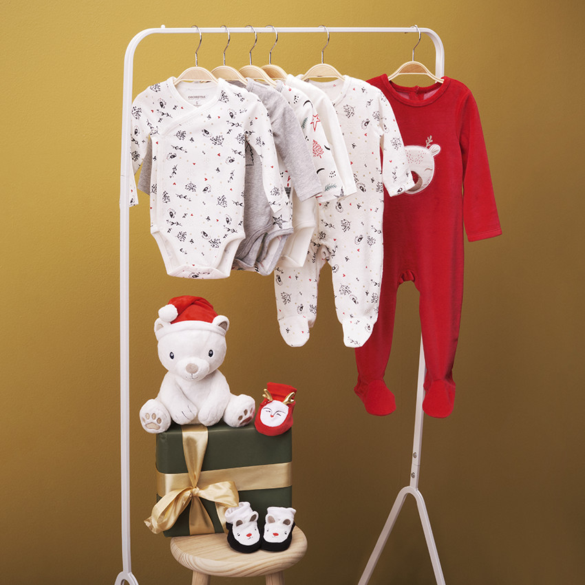 Dors-bien en velours avec patch brodé cerf et imprimé pois pour bébé fille 