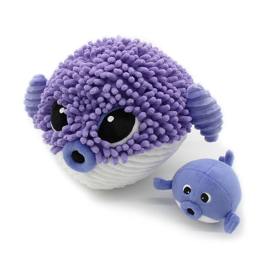 Peluche Ptipotos maman poisson-globe Gobetou et son bébé violet 