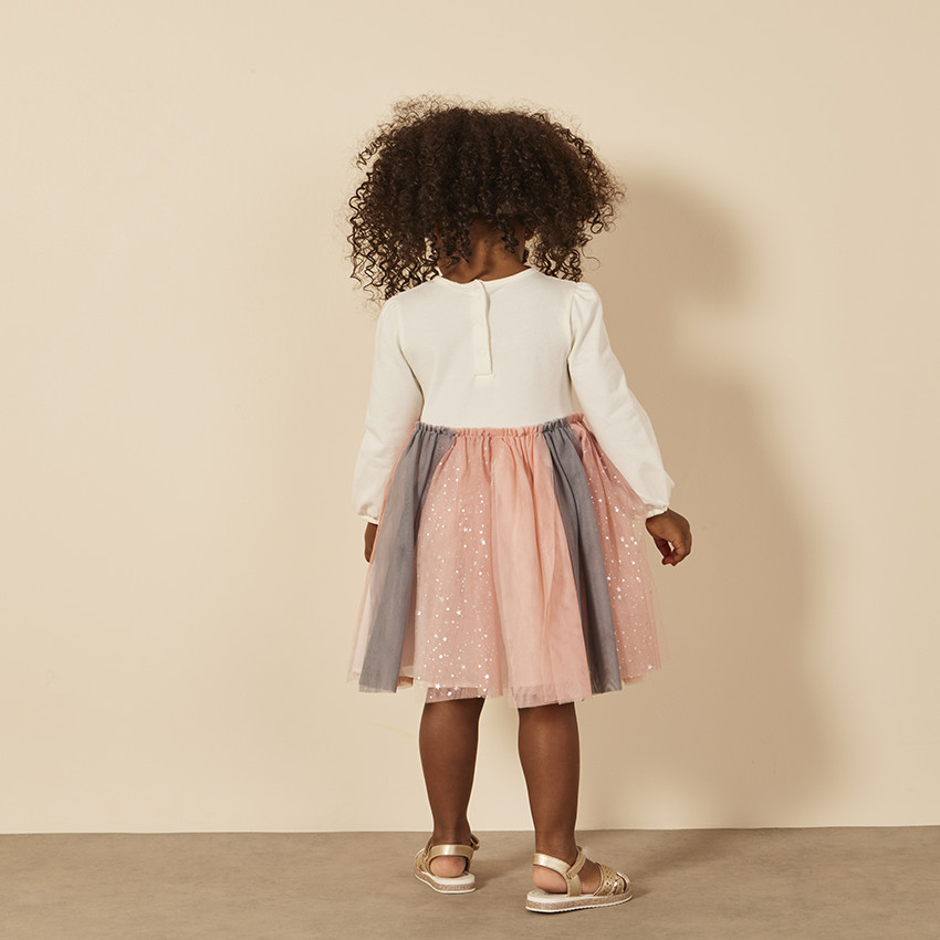 Ensemble 2 pièces robe avec tulle bicolore + bandeau pour bébé fille 