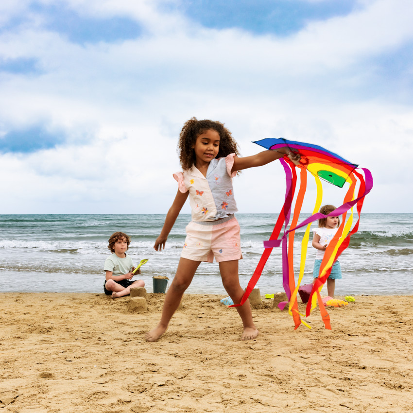 Korte mouwen hemd in seersucker met borduursels voor meisjes 