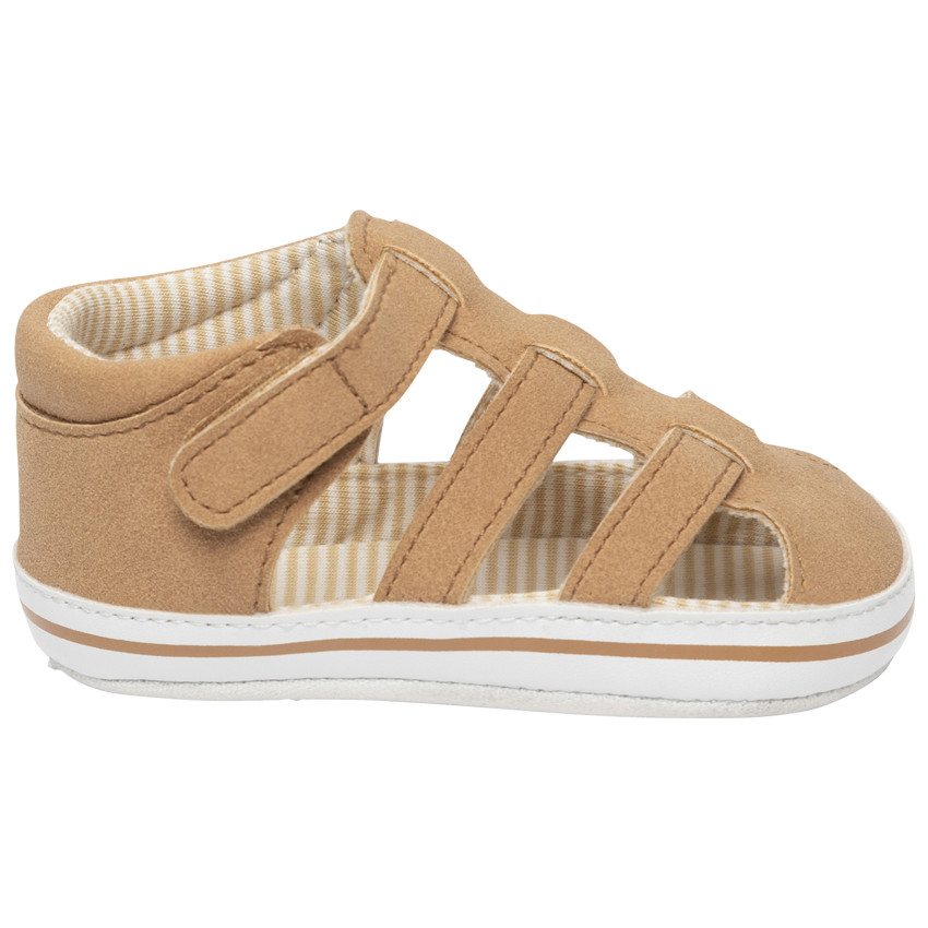 Sandales velcro marron avec doublure à rayures 