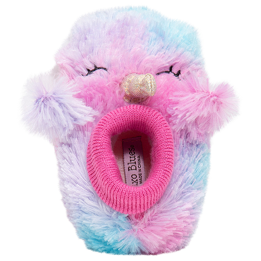 Pantoffels van peluche met eenhoorn van tweekleurige sherpastof van maat 24 tot 27 