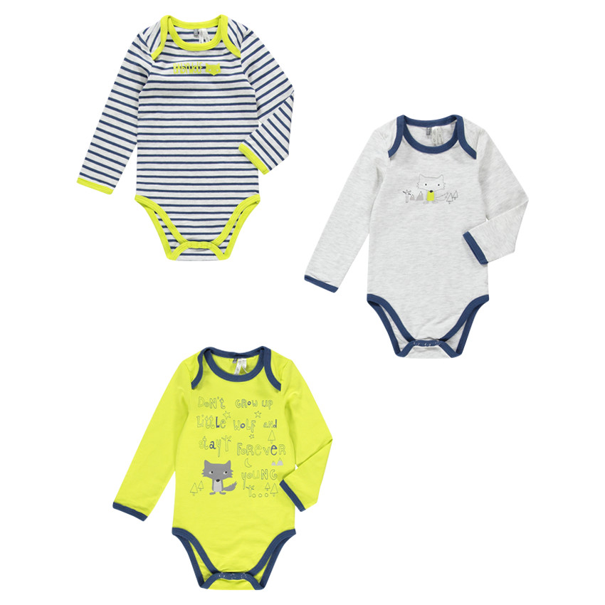 Lot de 3 bodies manches longues print loup ouverture adaptée à l'âge 