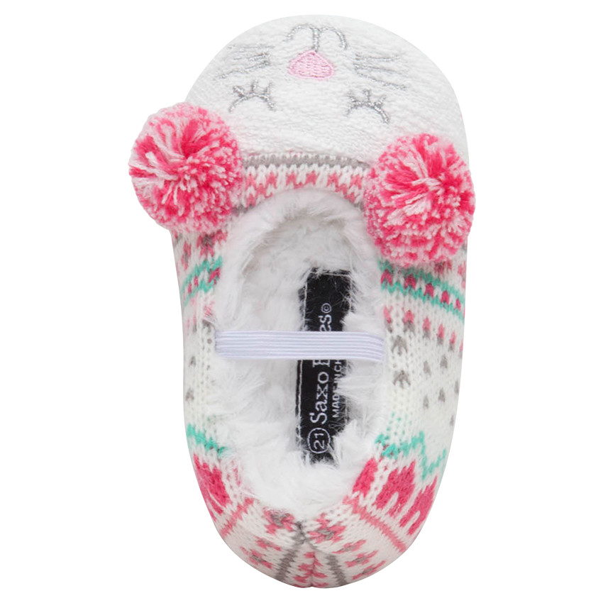 Pantoffels van tricot met sherpavoering en pompons 