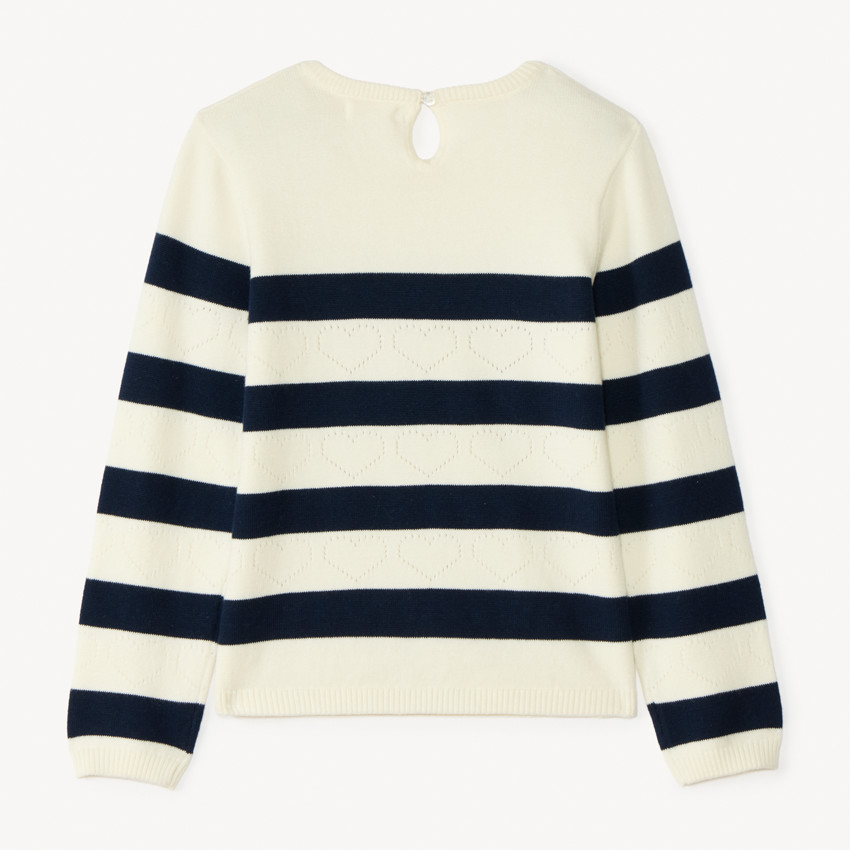 Pull marinière en tricot avec cœurs ajourés pour fille 