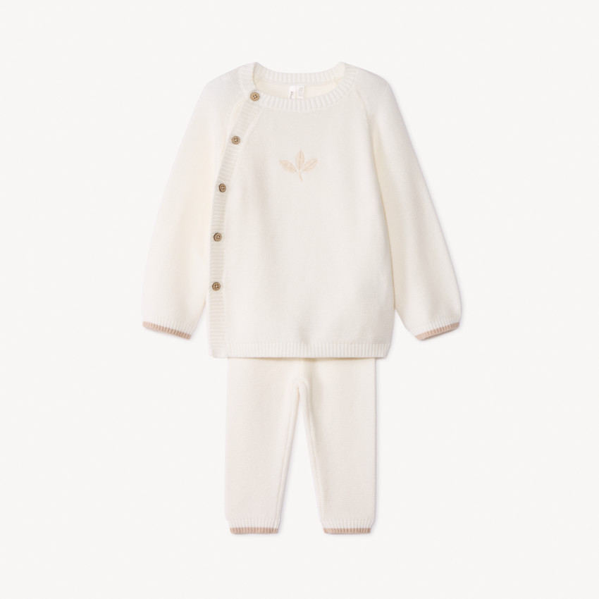 Set van 2-delige gebreide outfit in schuimsteek, effen beige, voor baby 