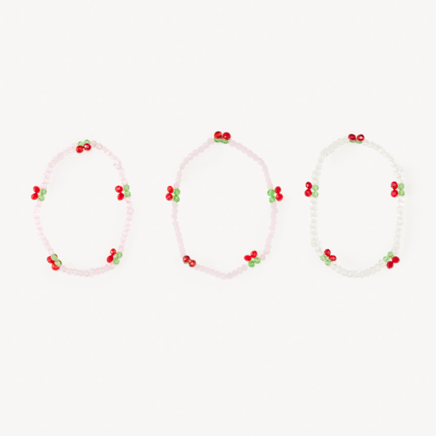 Lot de 3 bracelets fantaisie cerises pour fille 