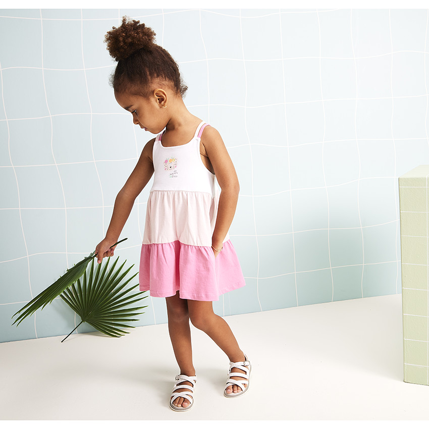 Jurk met dubbele bretellen en degradeereffect voor baby meisjes 