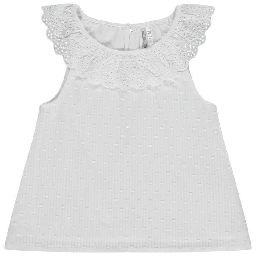 Débardeur plumetis à collerette en broderie anglaise pour bébé fille 