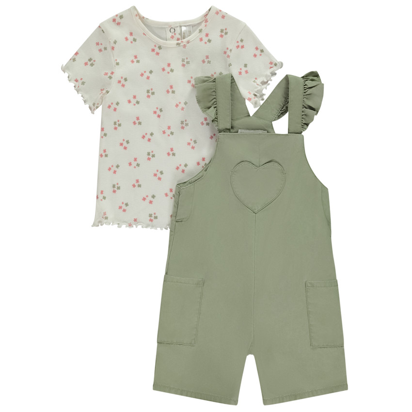 Ensemble 2 pièces t-shirt imprimé + salopette pour bébé fille 