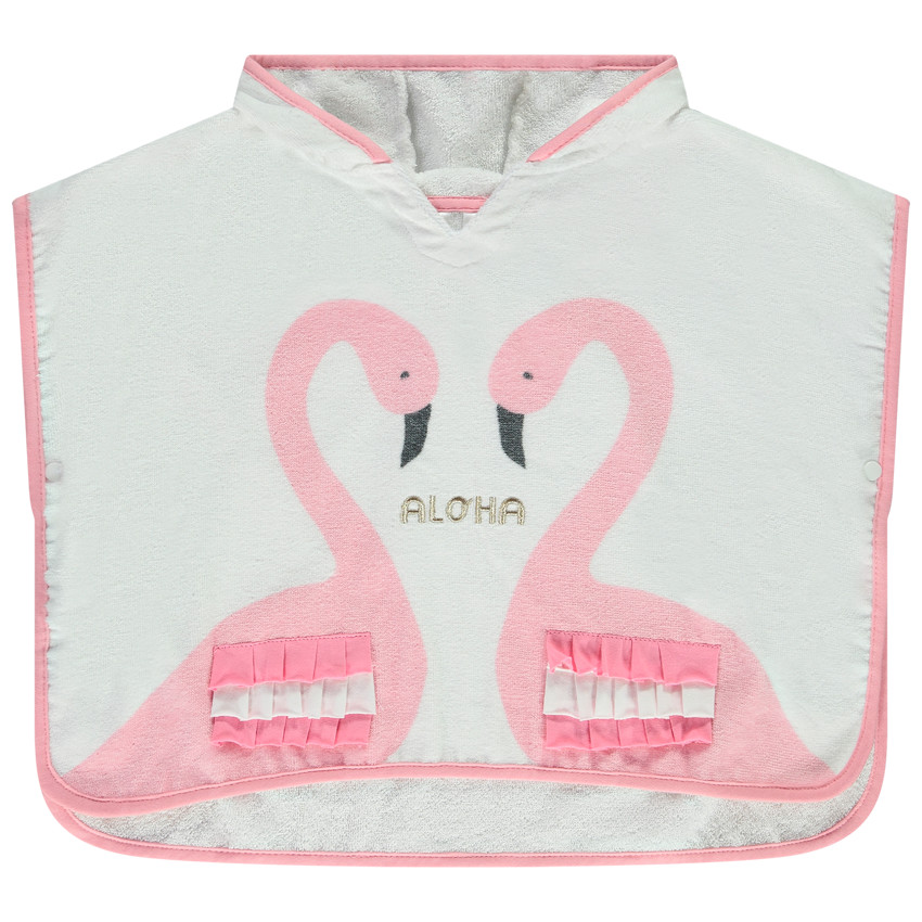 Badcape in badstof met print van flamingo