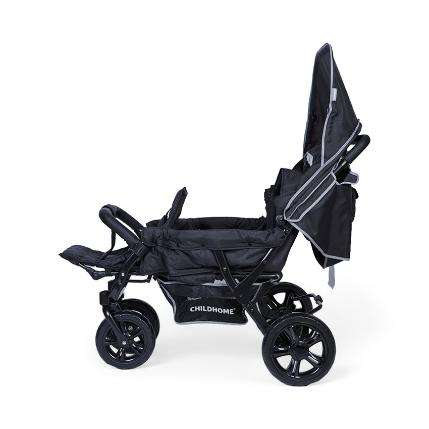 Poussette triple noir avec housse de pluie et pare-soleil  