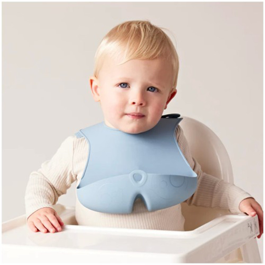 Bavoir silicone de voyage Roll Up Bleu Océan 4m+ 