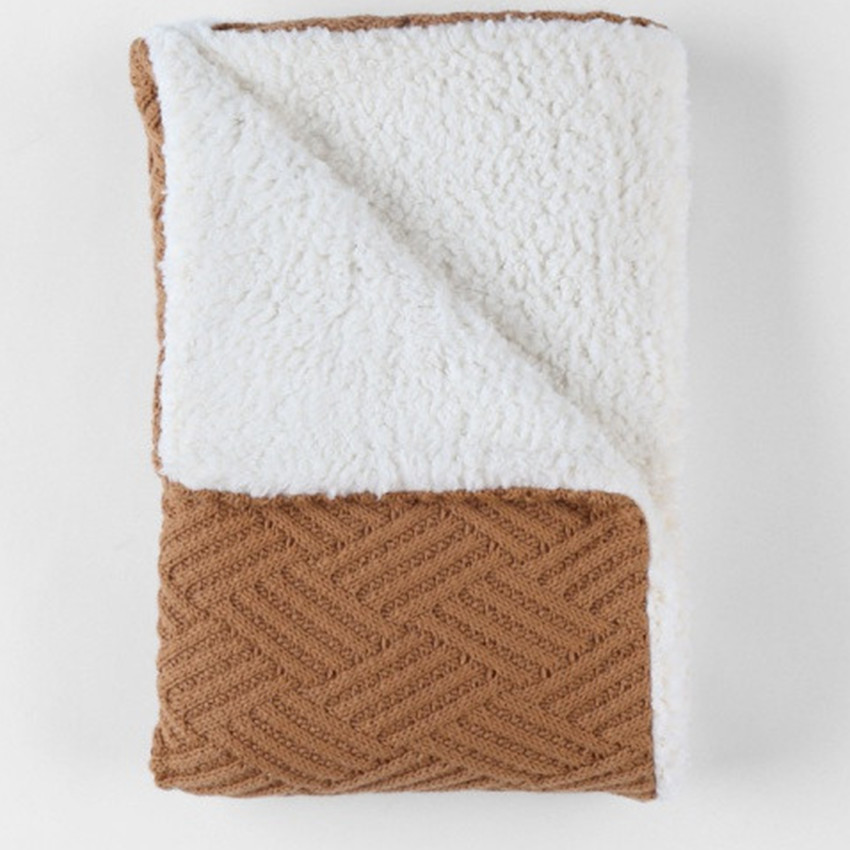 Couverture tricot 75x100cm Coton Bio/Sherpa Caramel 