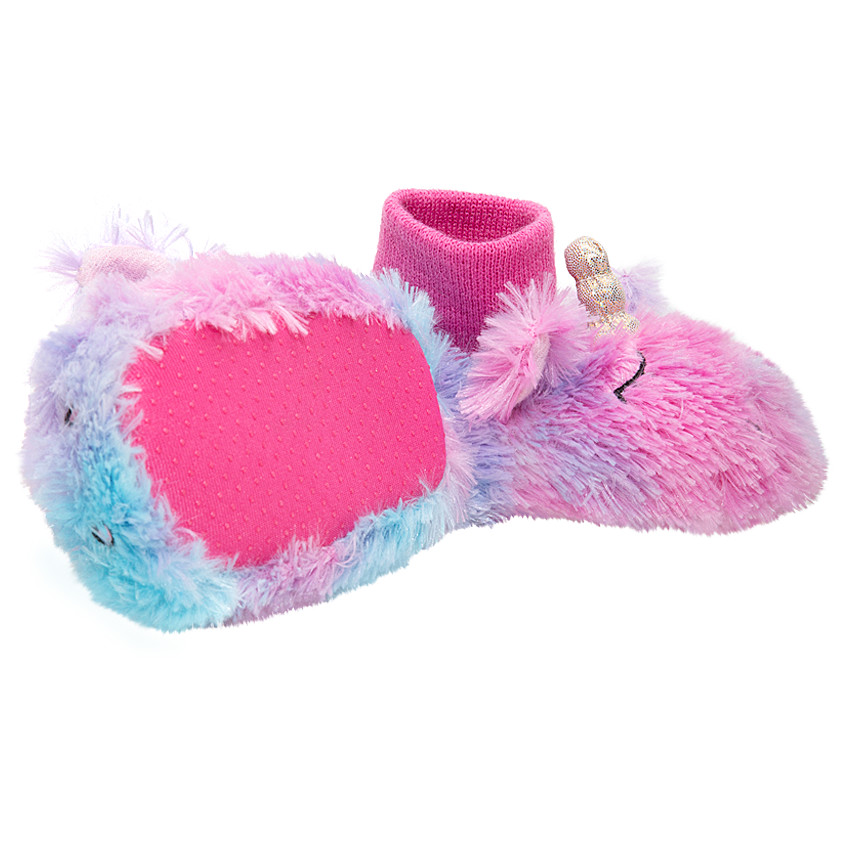 Pantoffels van peluche met eenhoorn van tweekleurige sherpastof van maat 24 tot 27 