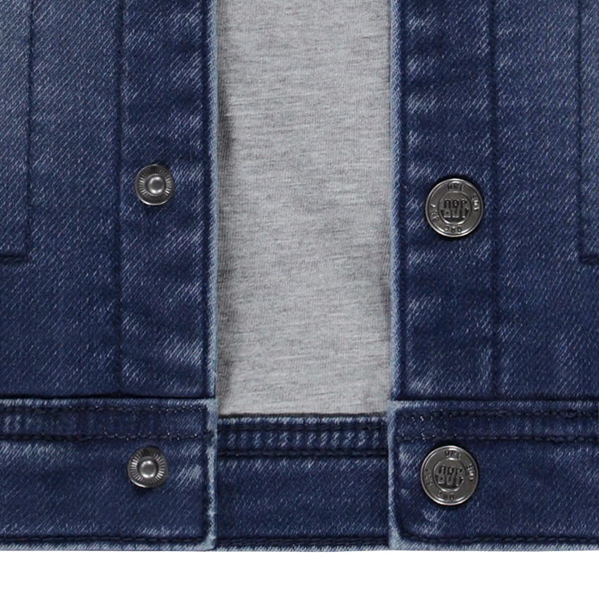 Jas worker in twee materialen met afneembare kap voor baby jongen 