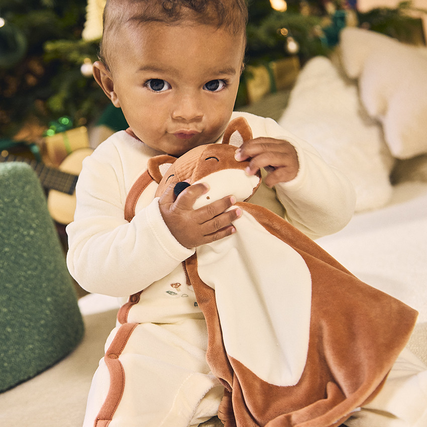 Dors-bien en velours + doudou renard assorti avec ouvertures différentes selon l'âge 