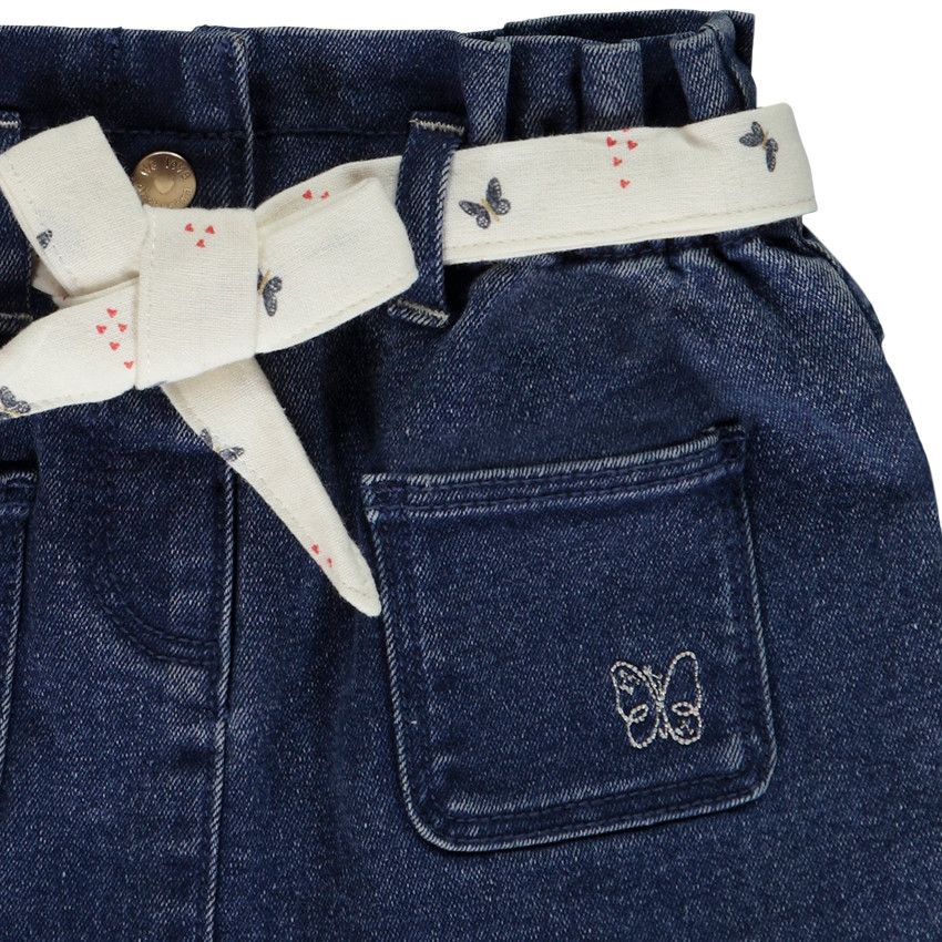 Jupe effet jean avec ceinture à nouer pour bébé fille 