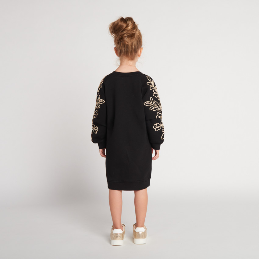 Robe en molleton uni avec manches brodées pour fille 
