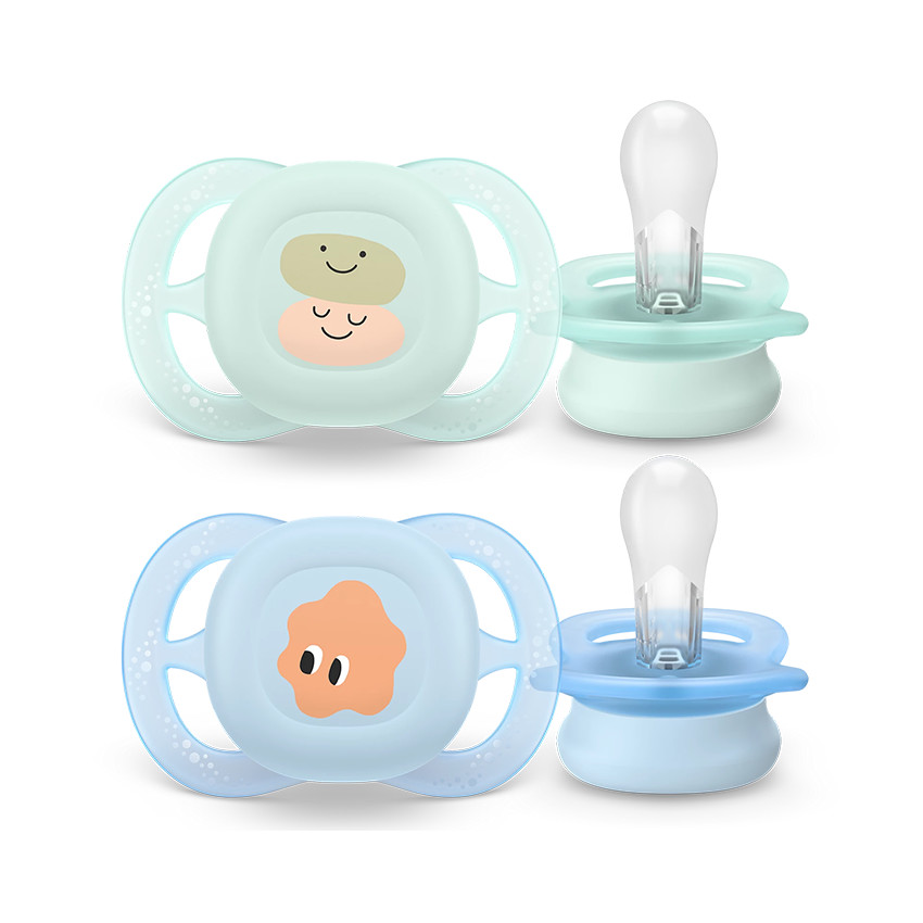 Lot de 2 sucettes silicone 0-2M Ultra Start décorées 