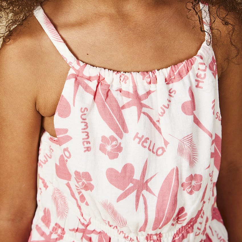 Jurk in seersucker met exotische print voor meisjes 