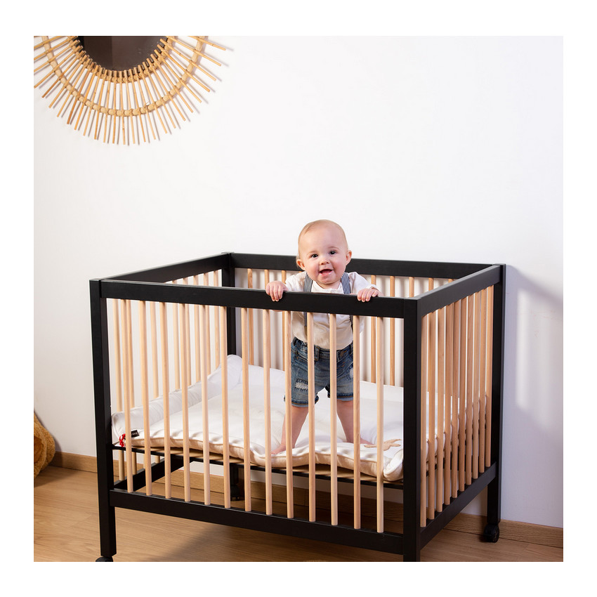 Park 97 in hout + wielen - Zwart/Natuur kleur 