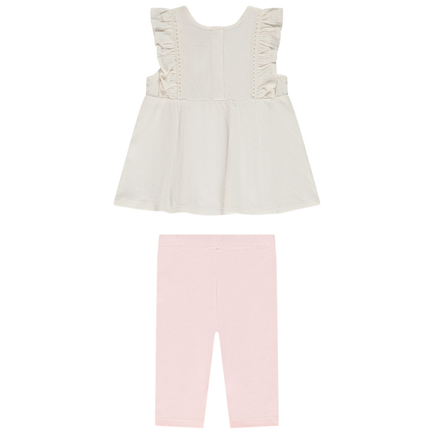 Set in jersey tuniek geborduurd + legging voor baby meisje 