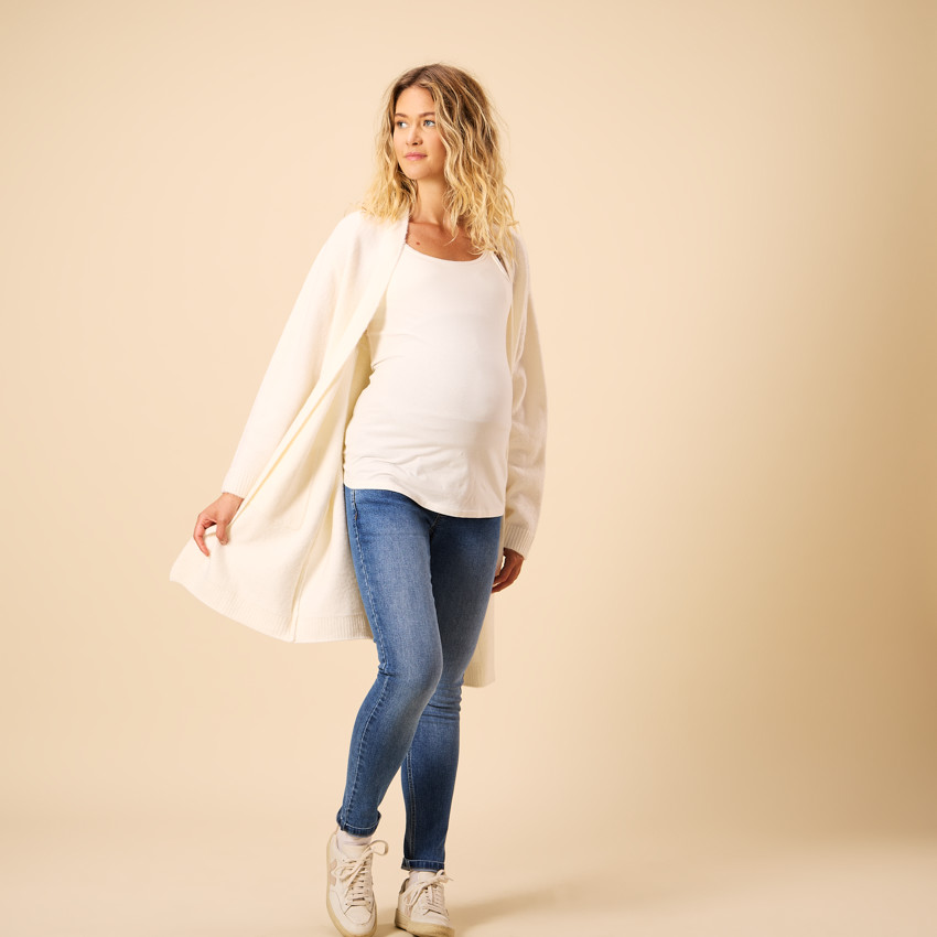 Lange effen gebreide vest met zakken voor dames 