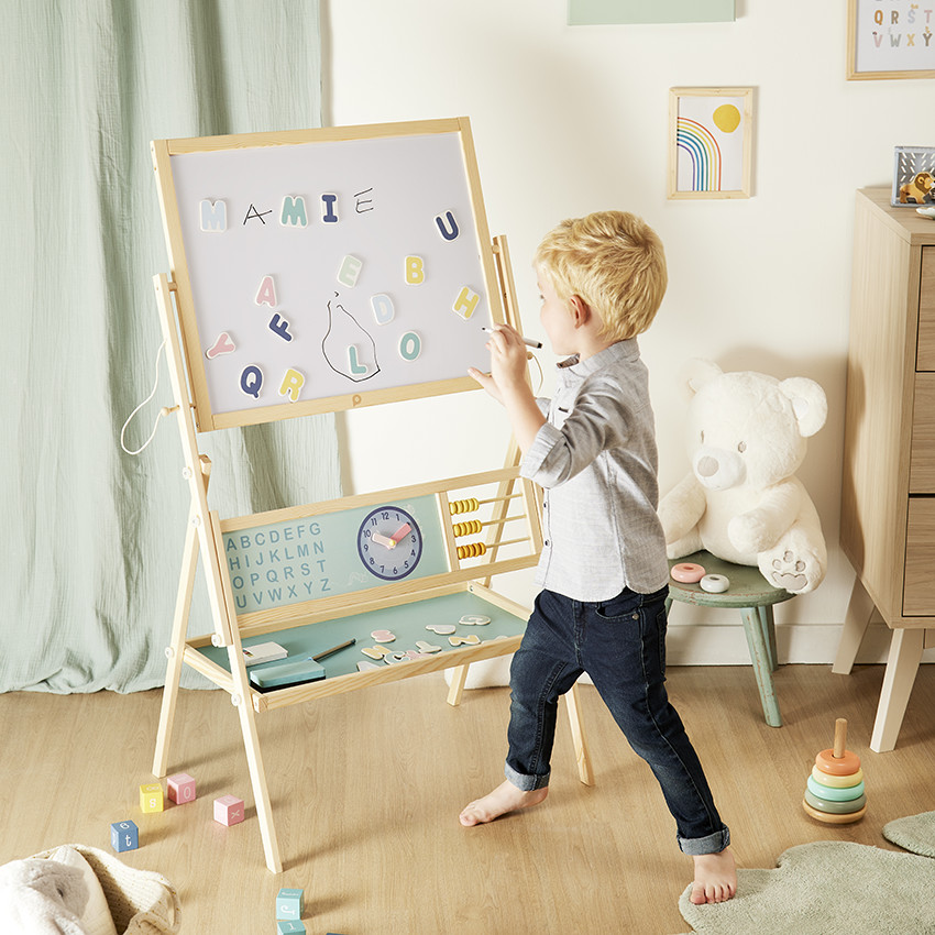 Chevalet double face magnétique tableau noir et tableau blanc 