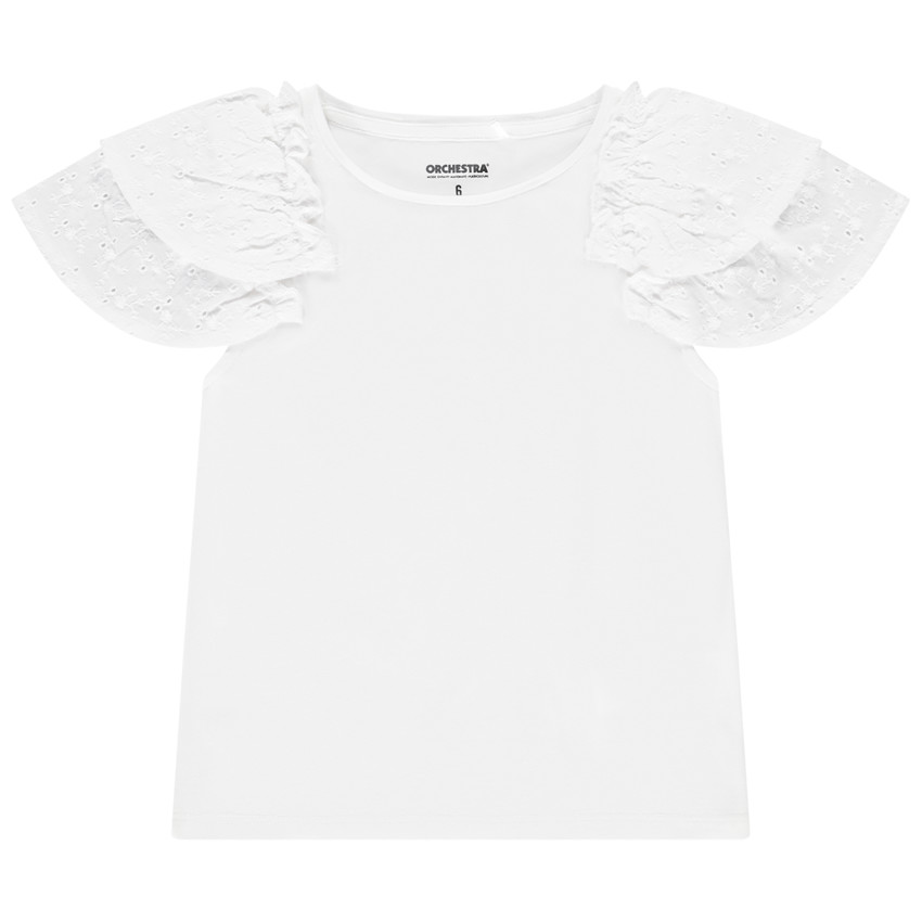 T-shirt manches courtes brodées et volantées pour fille 