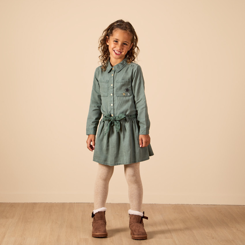 Robe manches longues style chemise avec ceinture pour fille 