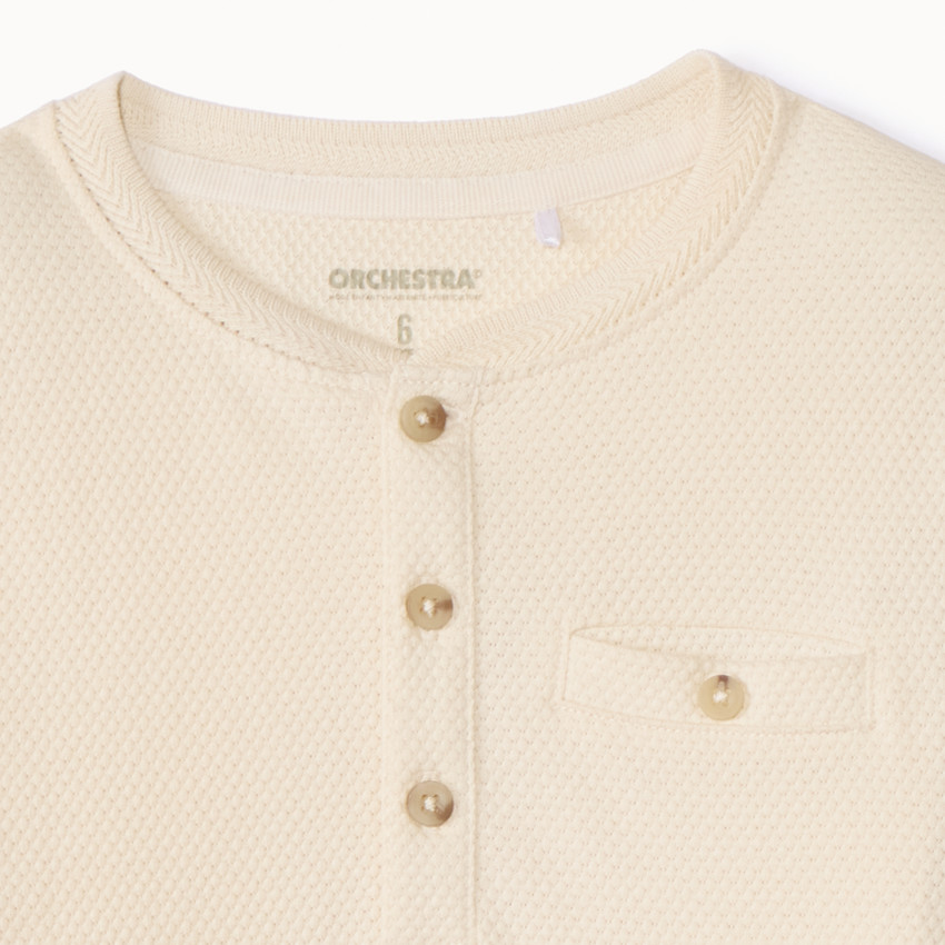 T-shirt manches longues en nid d'abeille et col tunisien pour garçon 