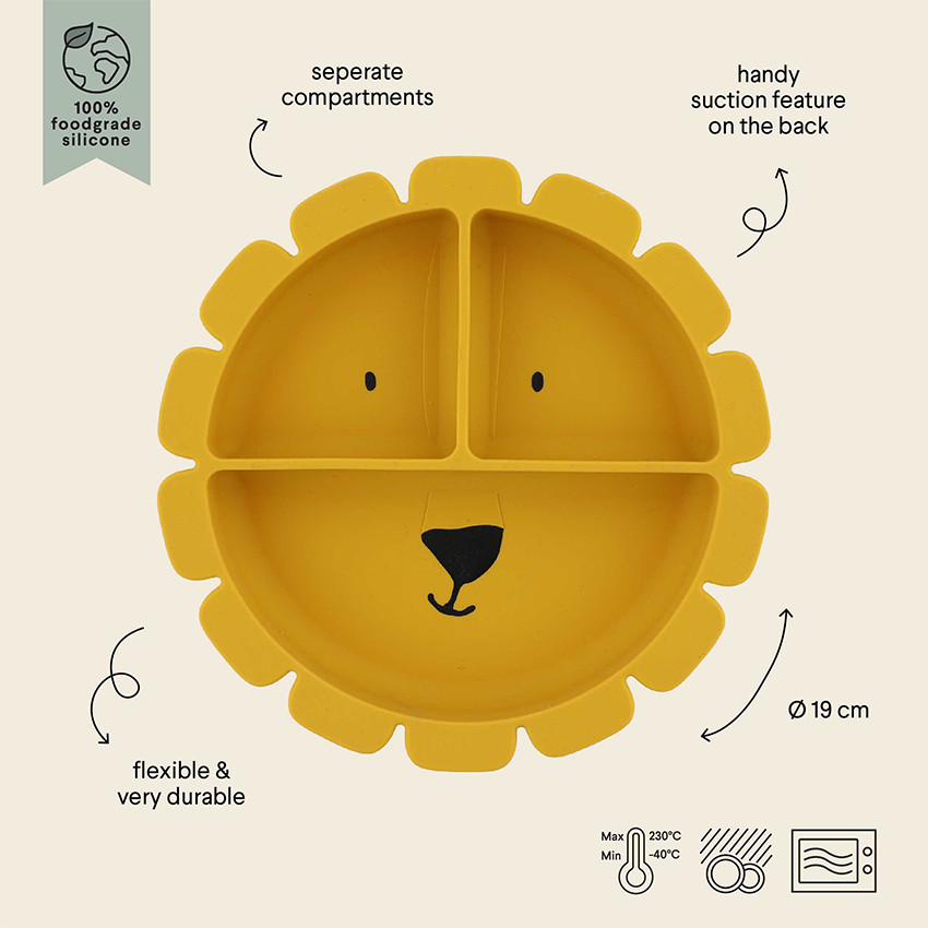 Assiette silicone avec ventouse et compartiments - Mr Lion 