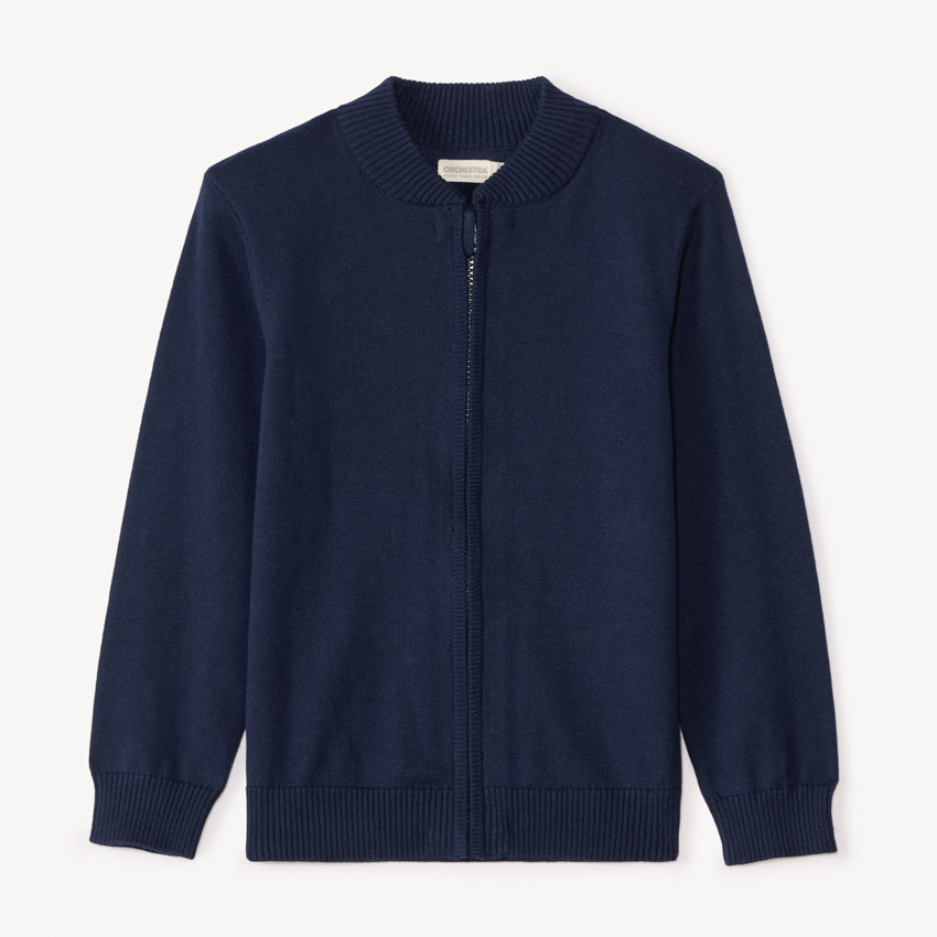 Gebreid vest met effen teddyboord en ritssluiting voor jongens 