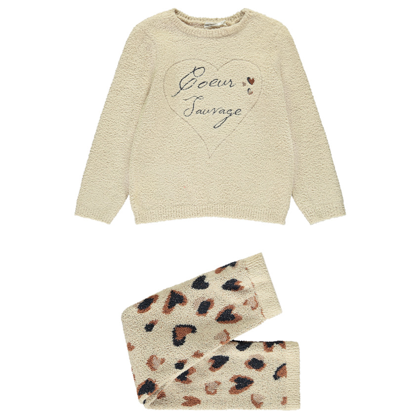 Pyjama 2-delig in gebreid fantasie met borduurwerk voor meisjes 