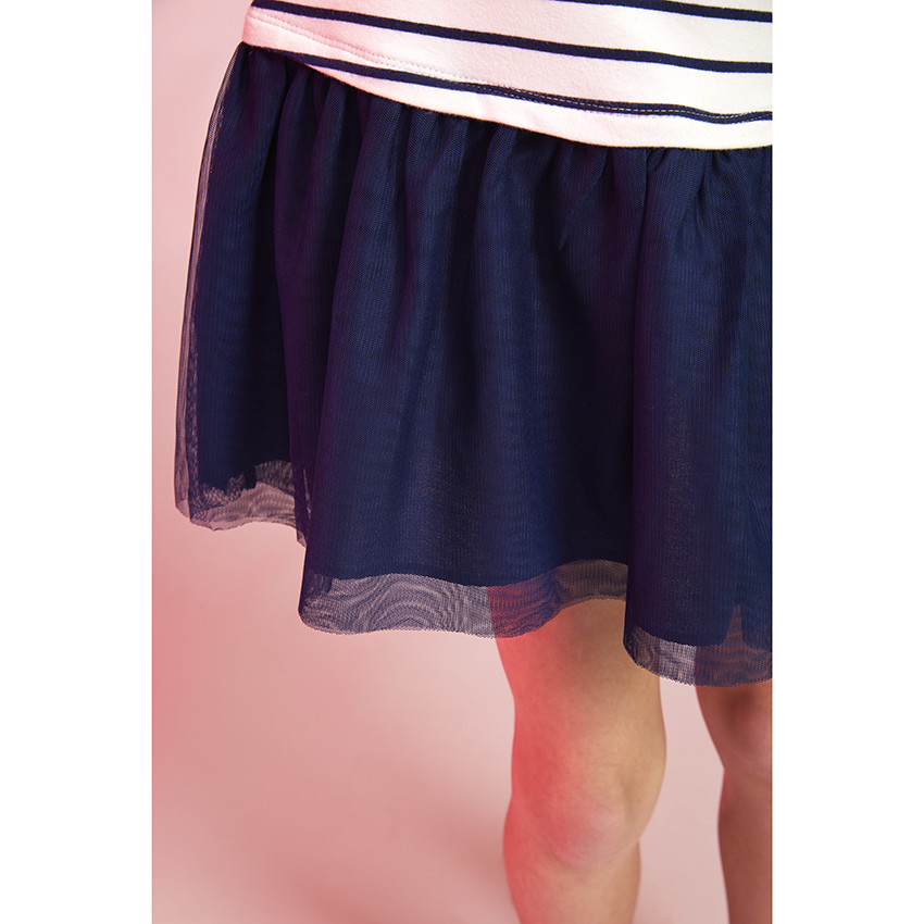 Robe manches courtes bi-matière effet 2 en 1 avec sequins pour fille 