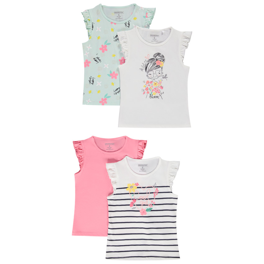 Set van 4 t-shirts in fantasie jersey voor meisjes 