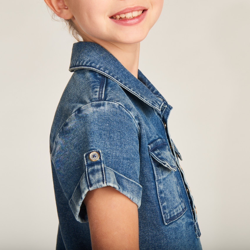 Robe chemise manches courtes en jean pour fille 