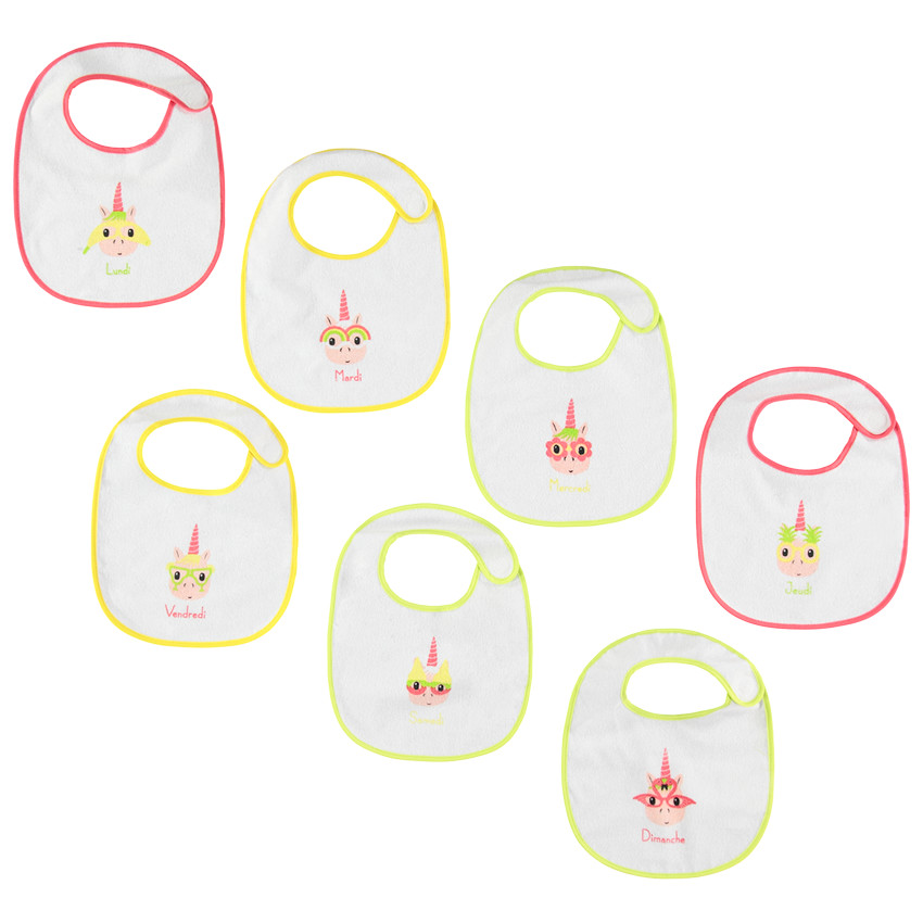 Lot de 7 bavoirs en éponge motif licorne 
