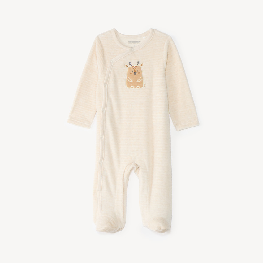 Dons-bien voor baby jongens in velours met dierenmotieven, afwerkingen variëren afhankelijk van de leeftijd. 