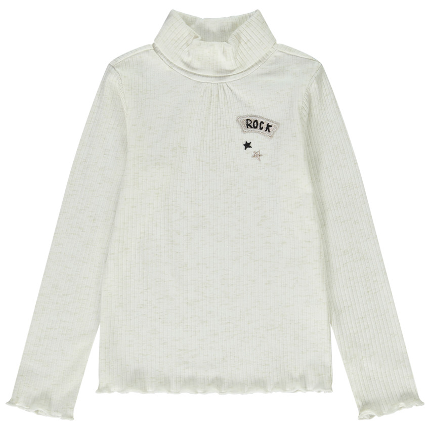 Sous-pull col roulé effet côtelé et patch brodé pour fille 