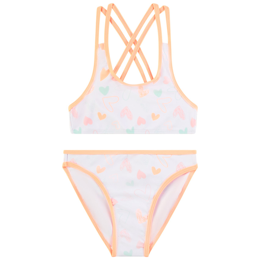 Maillot de bain 2 pièces en jersey imprimé coeurs pour fille 