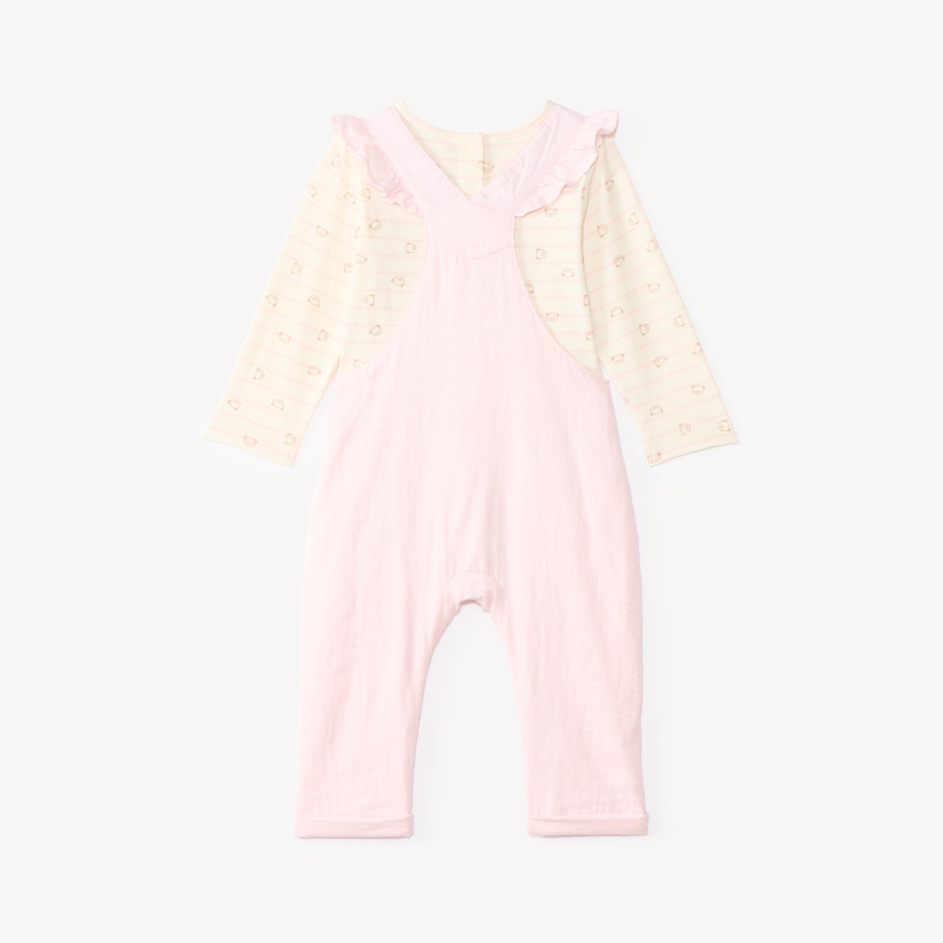 Ensemble salopette et t-shirt manches longues motifs ourson pour bébé fille 