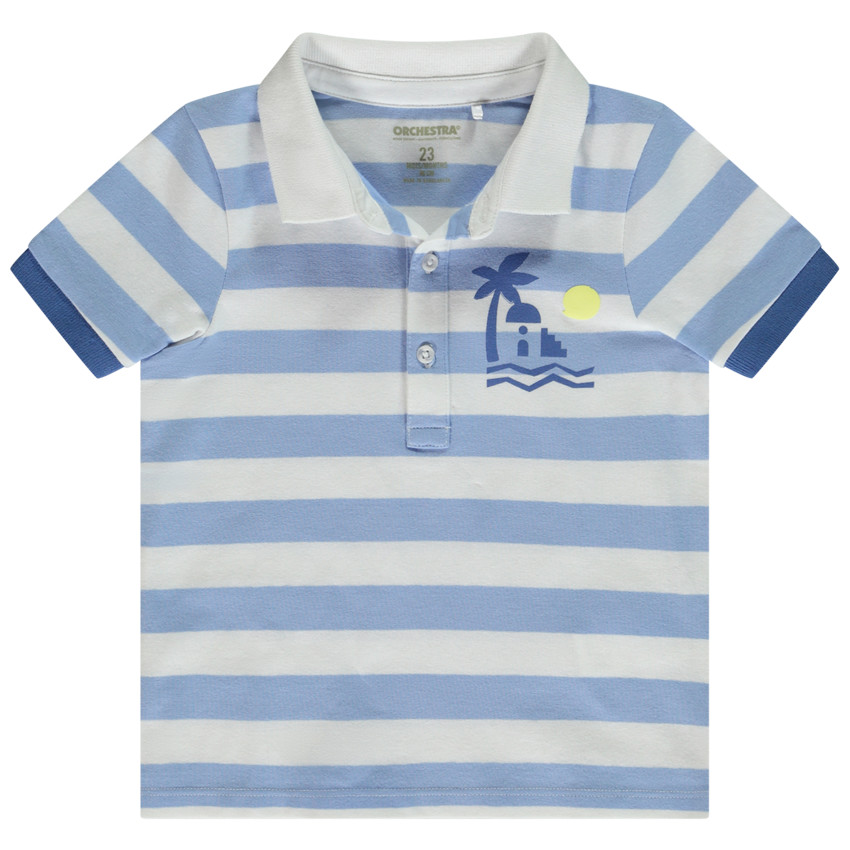 Poloshirt met korte mouwen, gestreept, arty print voor babyjongen 