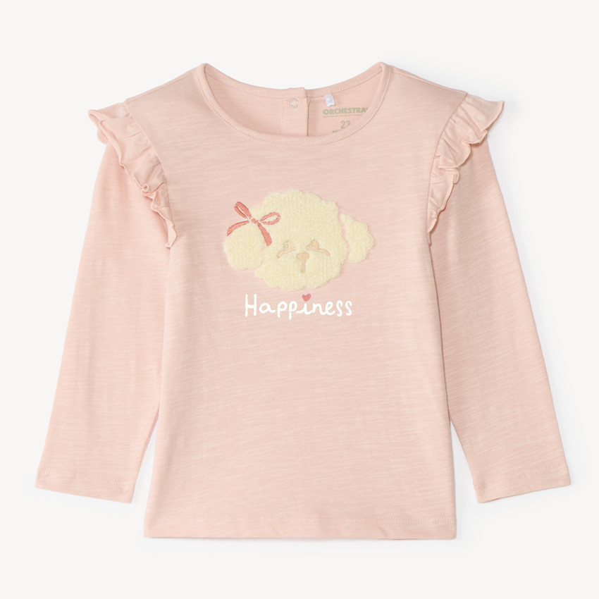Langarm T-shirt meisjes met een fantasie jacquard patch. 