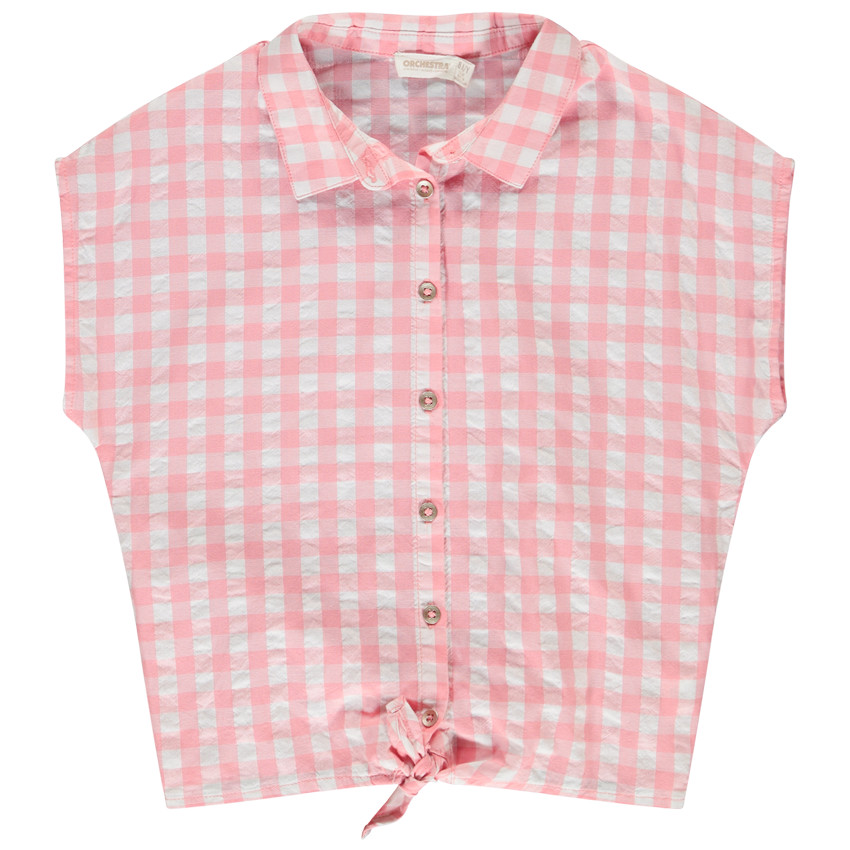 Chemisier effet noué à carreaux vichy pour fille 